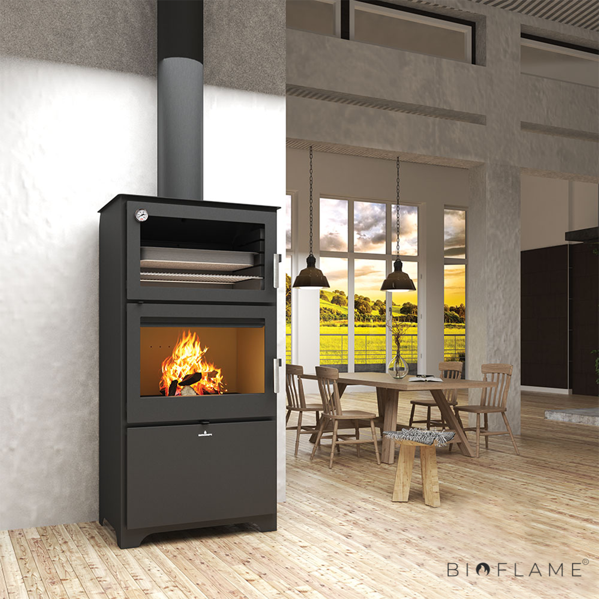 Salamandra a Lenha Bronpi Murano-L com Forno